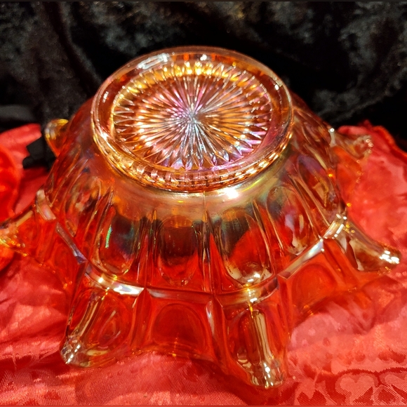 Vintage Wavy Iridescent Orange Rainbow Glass Bowl - Picture 3 of 3